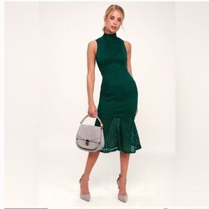 Ali & Jay All The Way Up Lace Midi Dress Forest Green Bodycon Trumpet Hem Small